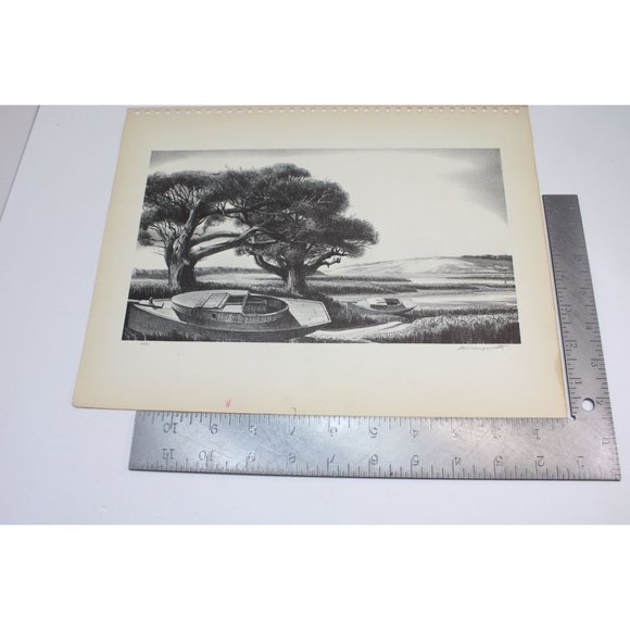 Stow Wengenroth Print Quiet Day Vintage 89031 Landscape Trees Boats River - Picture 4 of 5